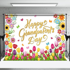 Aperturee - Colorful Floral Gold Happy Grandparents Day Backdrop