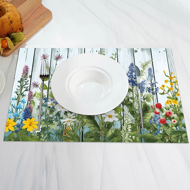 Aperturee - Colorful Floral Leaves Grey Wood Set Of 4 Placemats