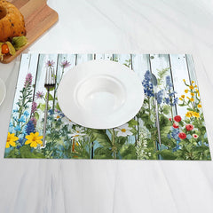 Aperturee - Colorful Floral Leaves Grey Wood Set Of 4 Placemats