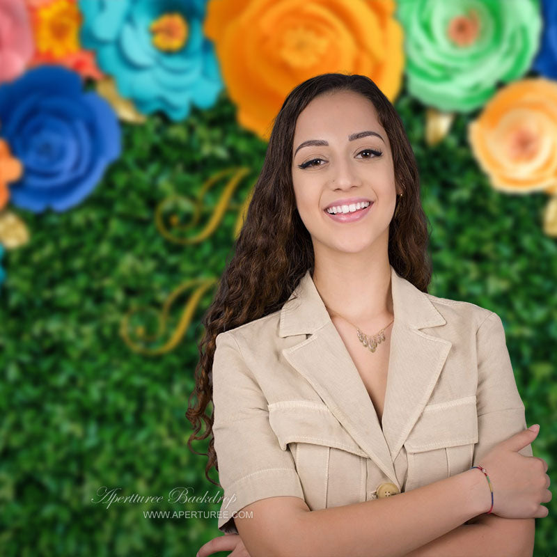 Aperturee - Colorful Floral Leaves Wall Mothers Day Backdrop Diy