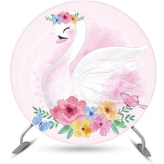 Aperturee - Colorful Floral Pink Swan Round Birthday Backdrop