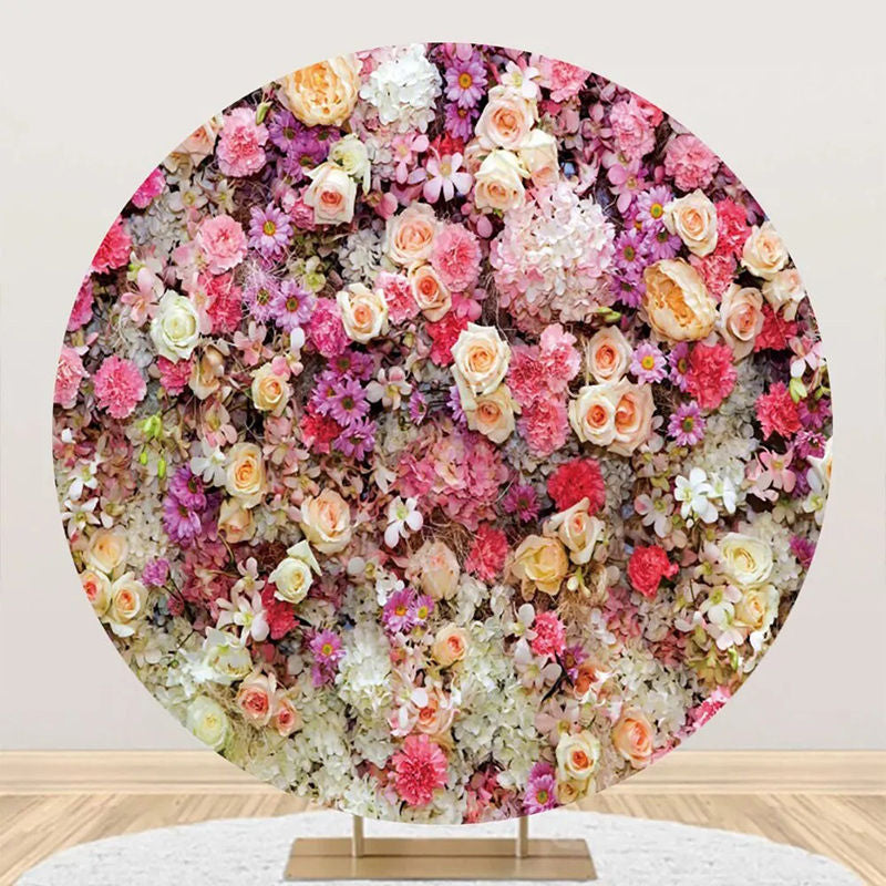 Aperturee - Colorful Floral Romantic Wall Round Wedding Backdrop