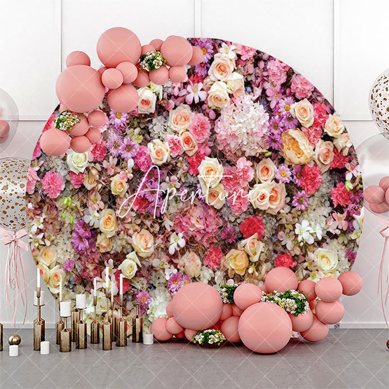 Aperturee - Colorful Floral Romantic Wall Round Wedding Backdrop