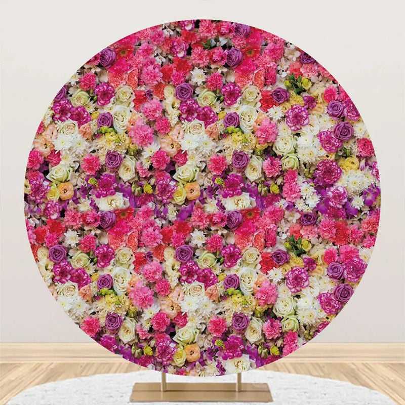 Aperturee - Colorful Floral Wall Romantic Round Wedding Backdrop
