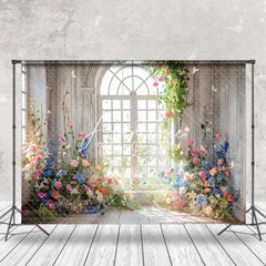 Aperturee - Colorful Floral White Retro Window Wedding Backdrop