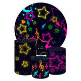 Aperturee Colorful Graffiti Star Round Black Birthday Backdrop Kit