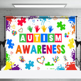 Aperturee - Colorful Ink Hand Print Autism Awareness Backdrop