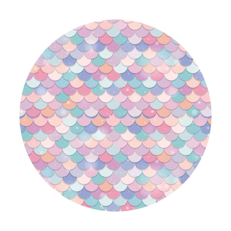 Aperturee - Colorful Mermaid Round Birthday Backdrop For Girl