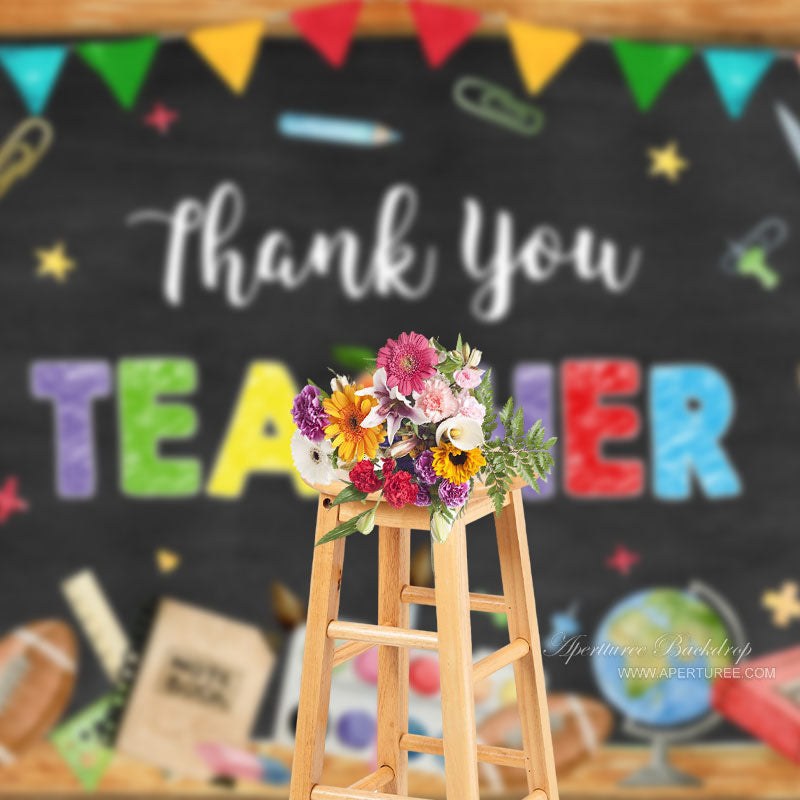 Aperturee - Colorful Patterns Black Thank You Teacher Backdrop