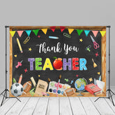 Aperturee - Colorful Patterns Black Thank You Teacher Backdrop