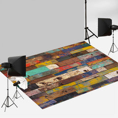Aperturee - Colorful Pigment Old Brown Wood Rubber Floor Mat