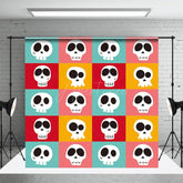 Aperturee - Colorful Plaid Cute Skulls Halloween Party Backdrop