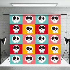 Aperturee - Colorful Plaid Cute Skulls Halloween Party Backdrop