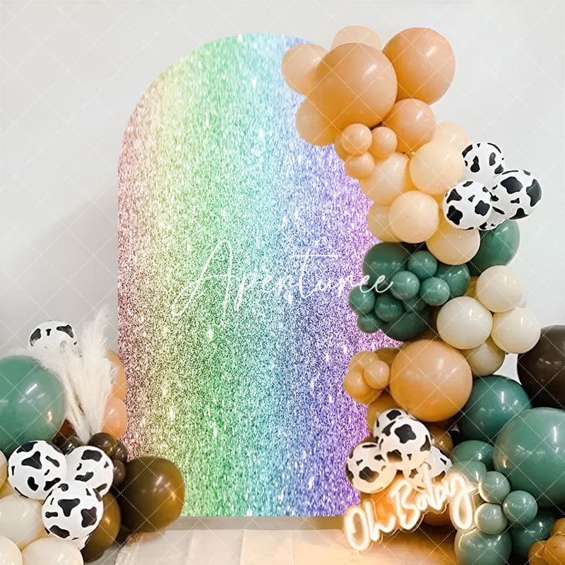 Aperturee - Colorful Rainbow Glitter Arch Backdrop For Birthday