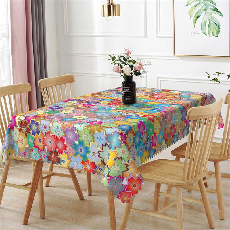 Aperturee - Colorful Repeat Cherry Blossoms Rectangle Tablecloth