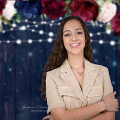 Aperturee - Colorful Roses Dark Blue Wooden Backdrop For Photo