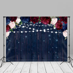 Aperturee - Colorful Roses Dark Blue Wooden Backdrop For Photo