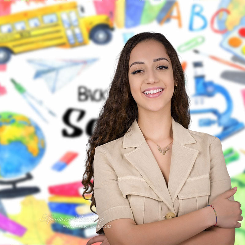 Aperturee - Colorful Subject Tools Bag Bus Back To School Backdrop