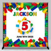 Aperturee - Colorful Toy Block Custom Name 5th Birthday Backdrop