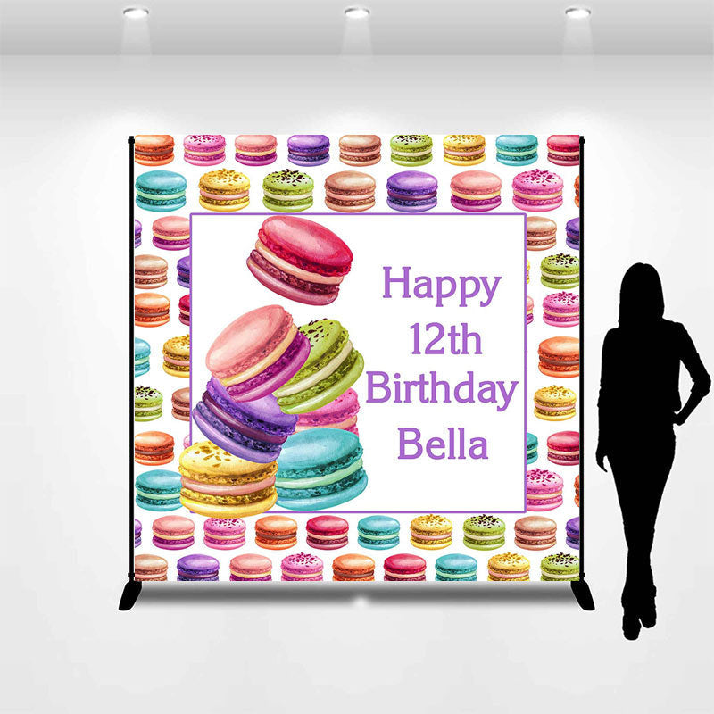 Aperturee - Colorful Yummy Macaron Custom 12th Birthday Backdrop