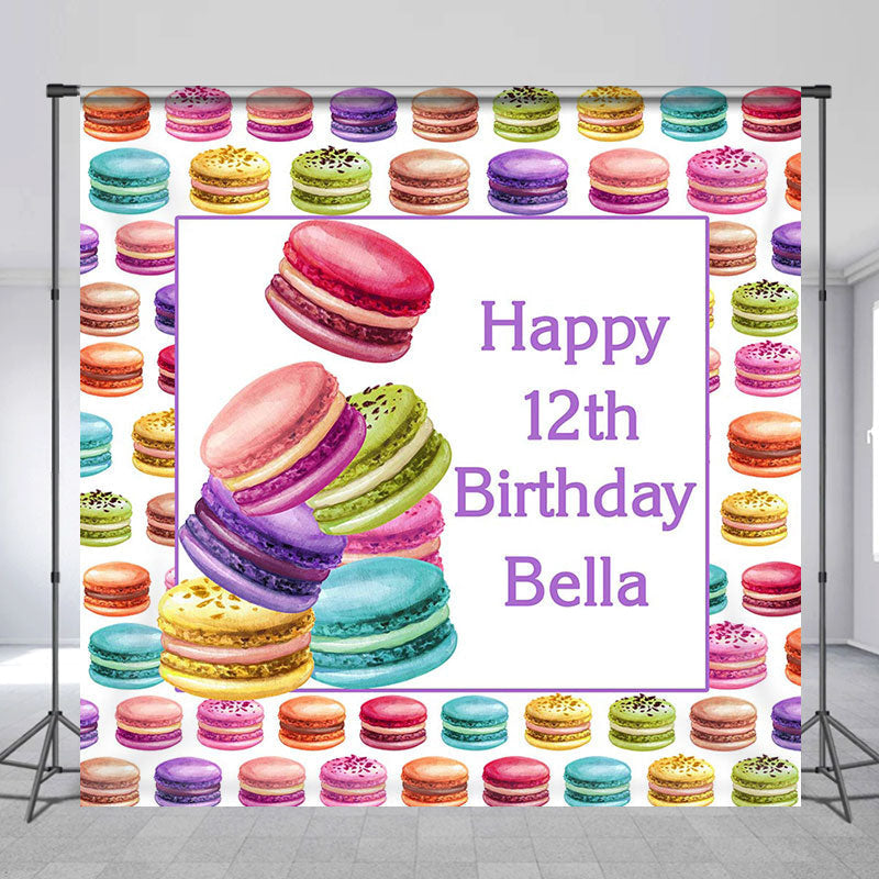 Aperturee - Colorful Yummy Macaron Custom 12th Birthday Backdrop
