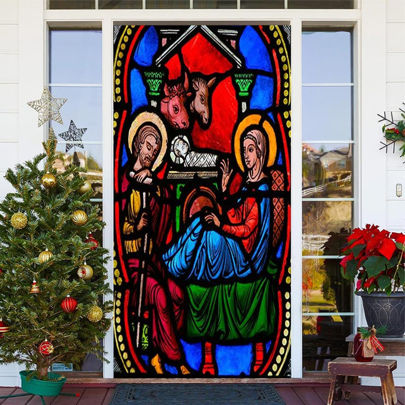 Aperturee - Colourful Holy God Baby Cow Christmas Door Cover