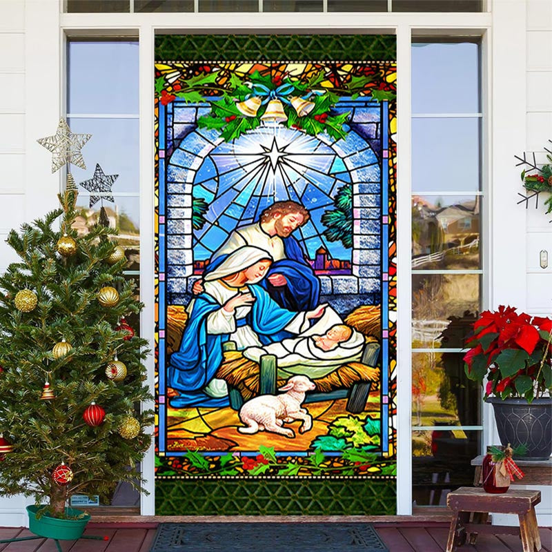 Aperturee - Colourful Holy God Baby Sheep Christmas Door Cover