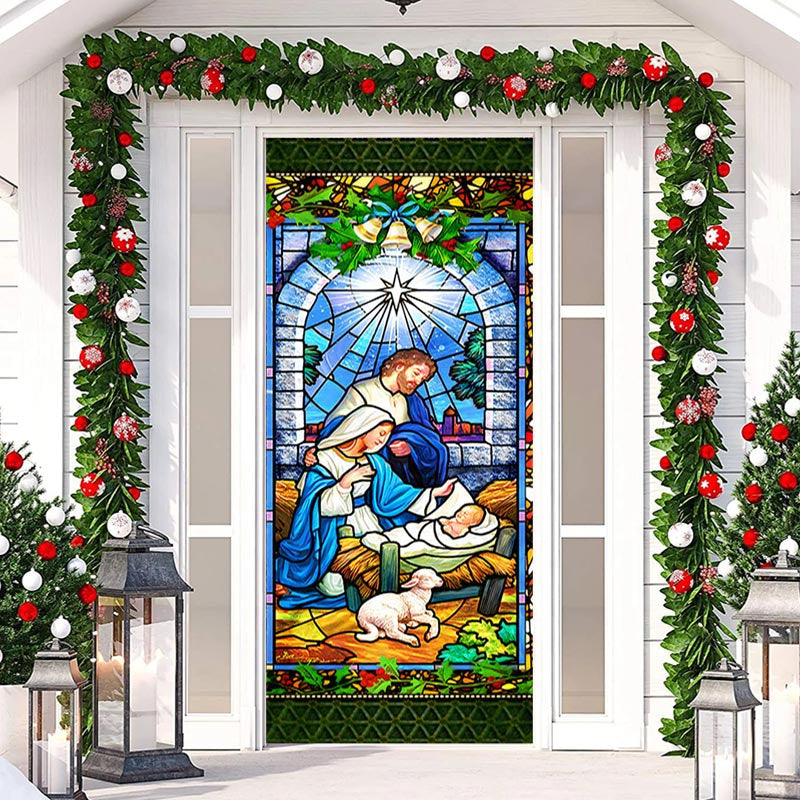 Aperturee - Colourful Holy God Baby Sheep Christmas Door Cover