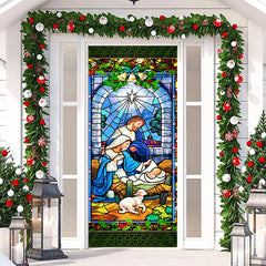 Aperturee - Colourful Holy God Baby Sheep Christmas Door Cover
