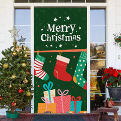 Aperturee - Colourful Sock Green Merry Christmas Door Cover