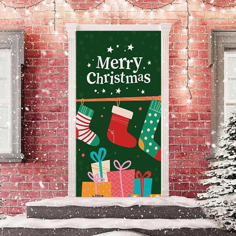 Aperturee - Colourful Sock Green Merry Christmas Door Cover