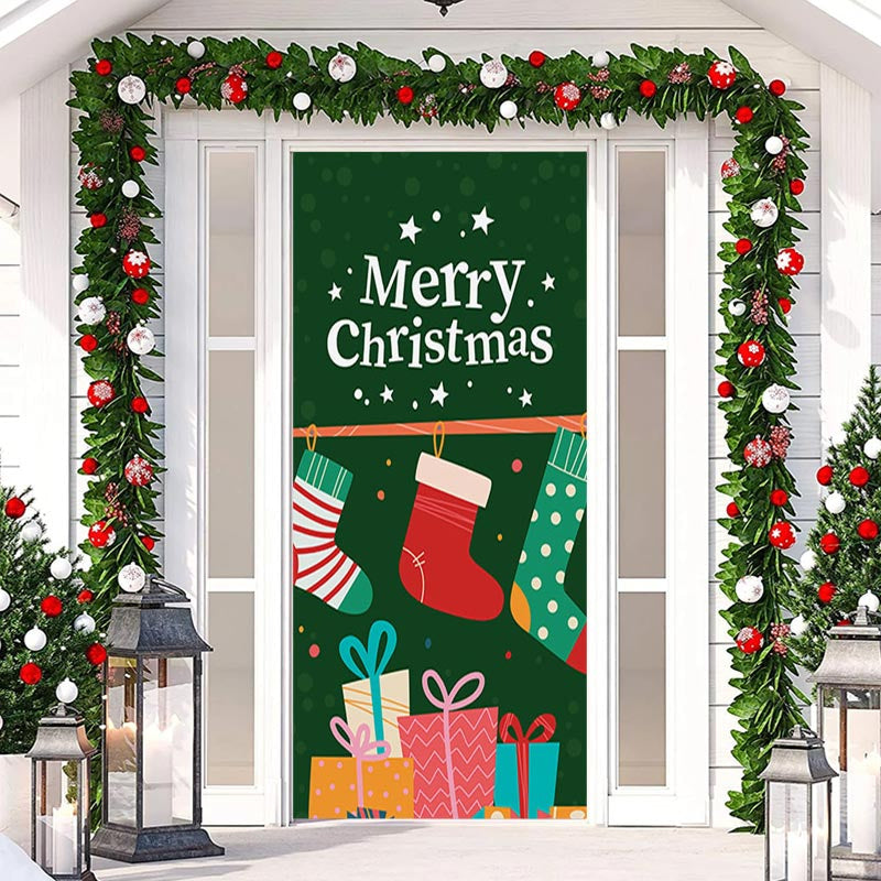 Aperturee - Colourful Sock Green Merry Christmas Door Cover