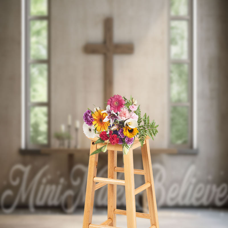 Aperturee - Concrete Wall Cross Easter Backdrop For Photography