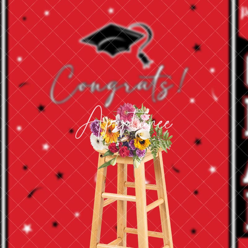 Aperturee - Congrats 2025 Grad Black Red Graduation Backdrop