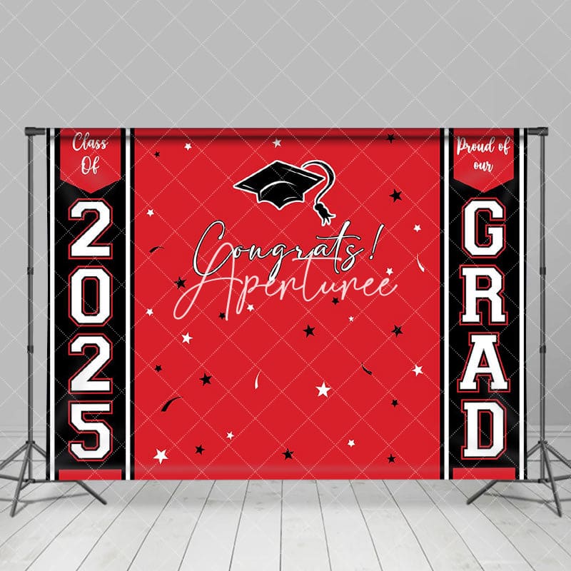 Aperturee - Congrats 2025 Grad Black Red Graduation Backdrop