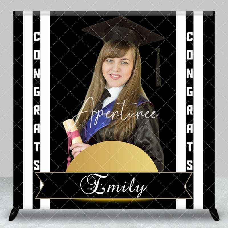 Aperturee - Congrats Black Stripe Custom Graduation Backdrop