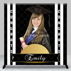 Aperturee - Congrats Black Stripe Custom Graduation Backdrop