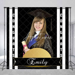 Aperturee - Congrats Black Stripe Custom Graduation Backdrop