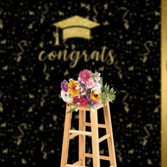 Aperturee - Congrats Golden Ribbons Black Graduation Backdrop