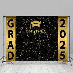 Aperturee - Congrats Golden Ribbons Black Graduation Backdrop