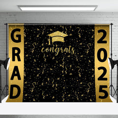 Aperturee - Congrats Golden Ribbons Black Graduation Backdrop