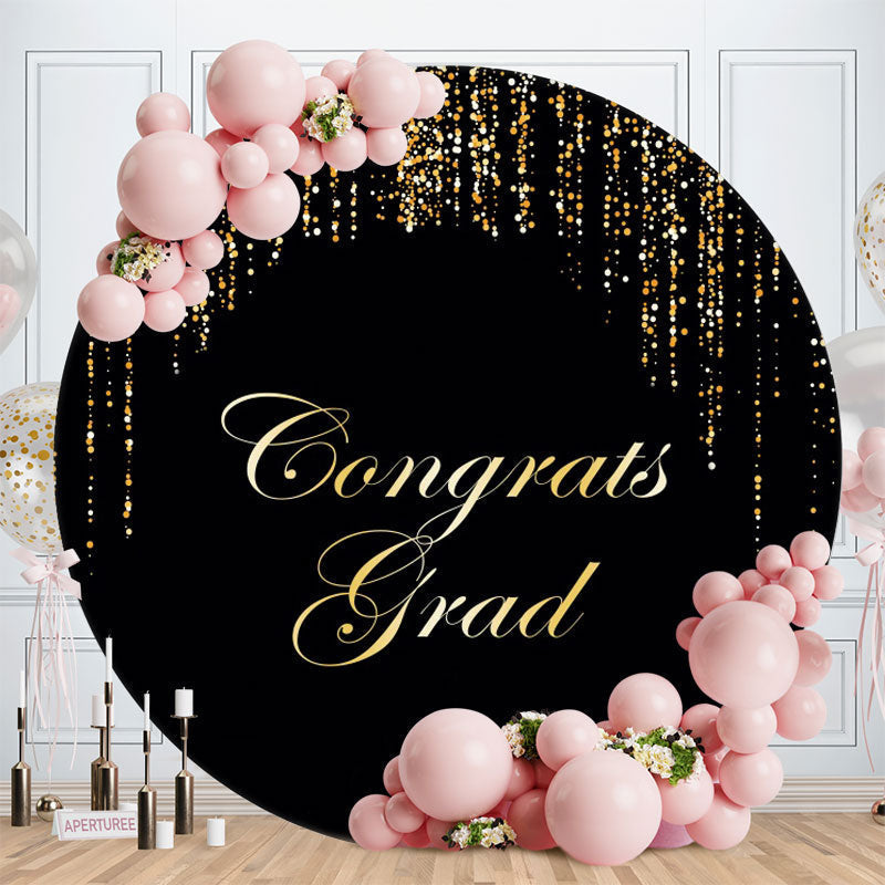 Aperturee - Congrats Grad Black And Golden Glitter Circle Backdrop