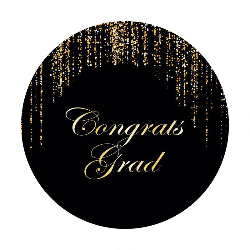 Aperturee - Congrats Grad Black And Golden Glitter Circle Backdrop