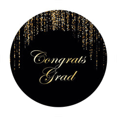 Aperturee - Congrats Grad Black And Golden Glitter Circle Backdrop