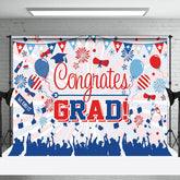 Aperturee - Congrats Grad Red Blue Balloon Graduation Backdrop