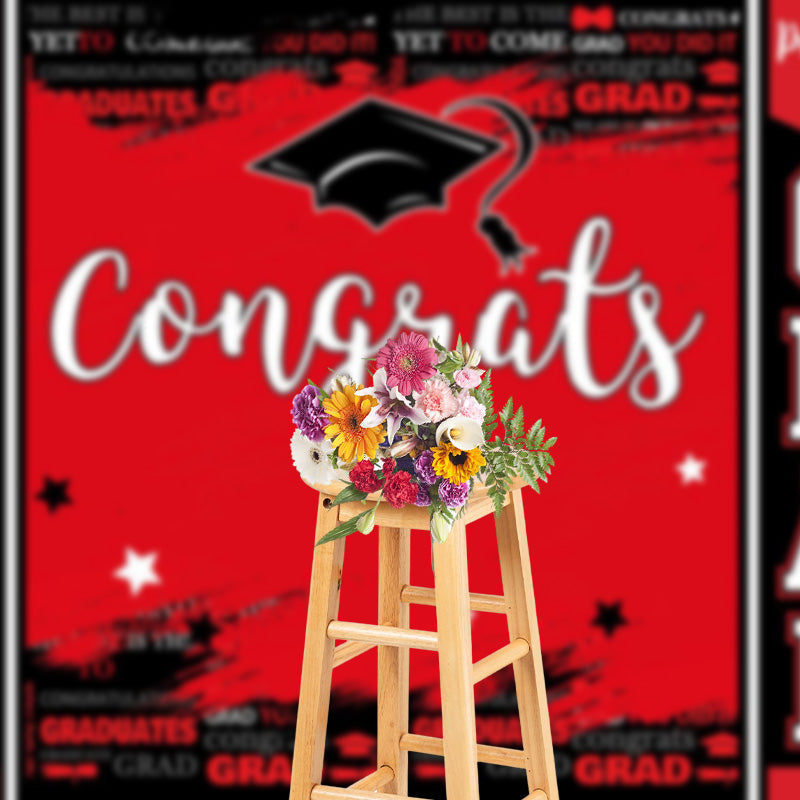 Aperturee - Congrats Red Black Paint Happy Graduation Backdrop