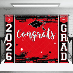 Aperturee - Congrats Red Black Paint Happy Graduation Backdrop