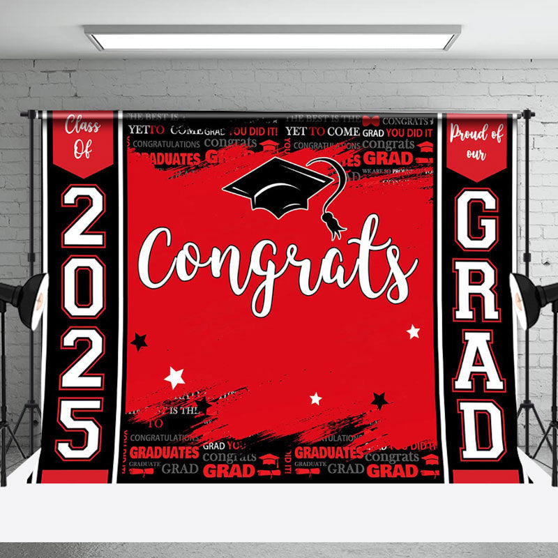 Aperturee - Congrats Red Black Paint Happy Graduation Backdrop