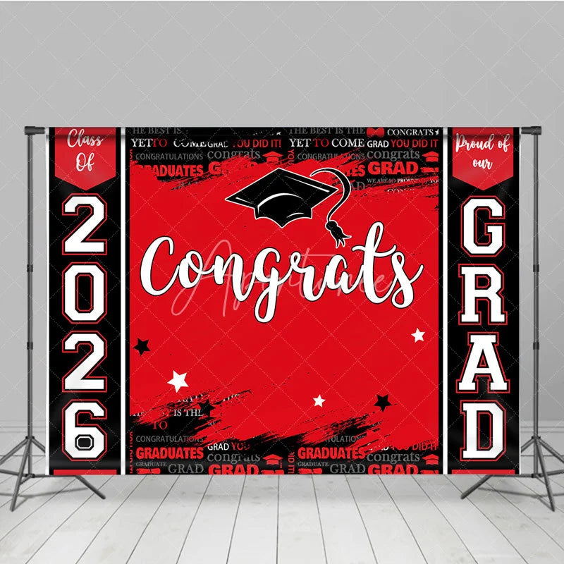 Aperturee - Congrats Red Black Paint Happy Graduation Backdrop