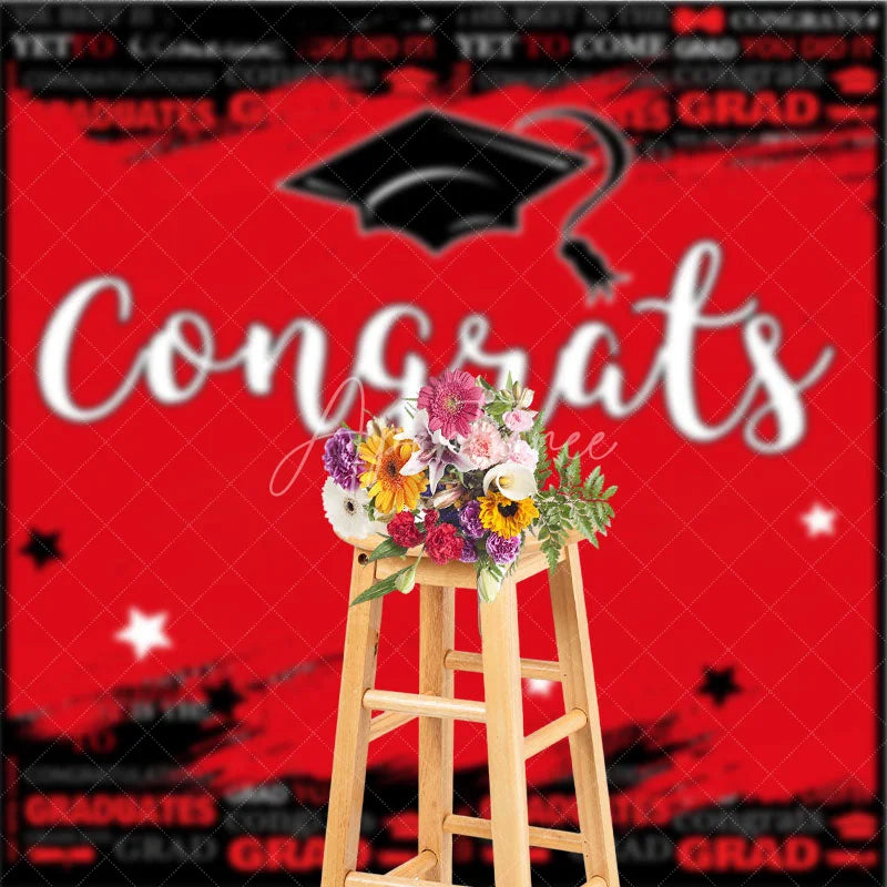 Aperturee - Congrats Red Black Paint Happy Graduation Backdrop